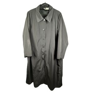 Roaman's Trench Coat Women 18W Black Button Front Removable Liner Long